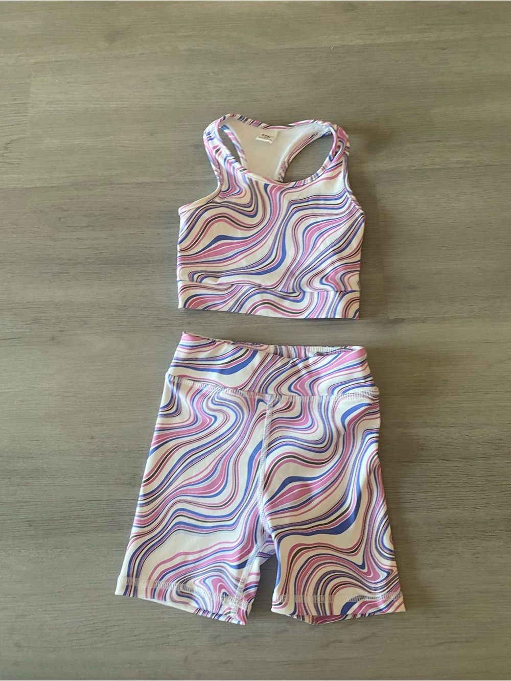 SHEIN Pink, Purple & Blue Swirl Racerback Crop Top